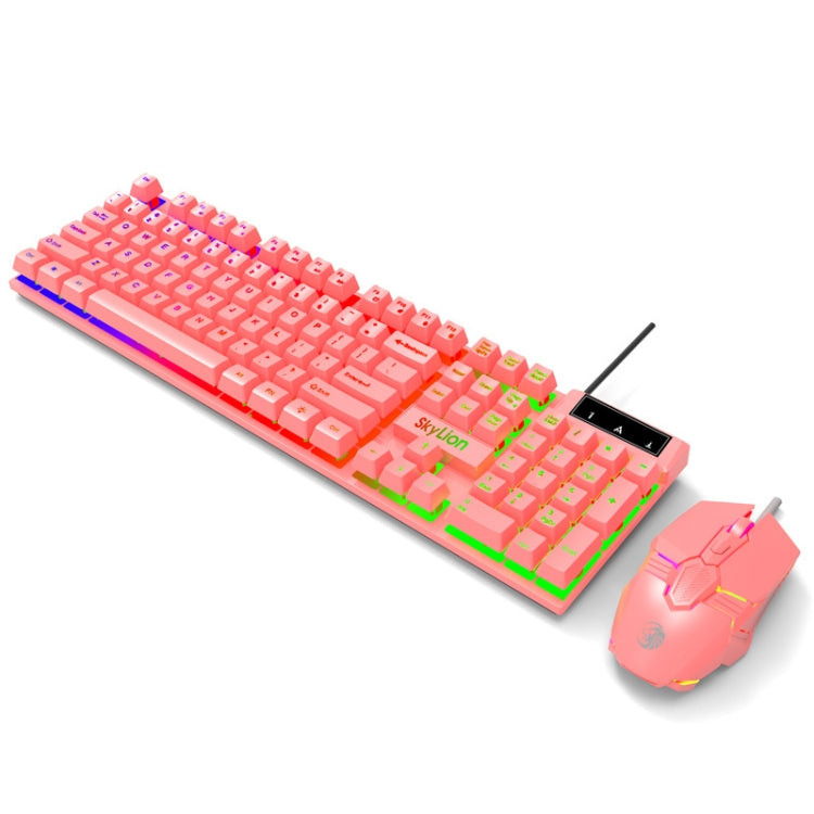 Skylion H600 1600dpi 104-Keys Wired Luminous Keyboard Manipulator Gaming Keyboard, Colour: Mouse And Keyboard (Pink)