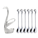 Swan Fruit Fork And Spoon Set Dessert Fork Fruit Fork Rack Tableware Wedding Gift, Colour: Silver Stripe With 6 Spoons