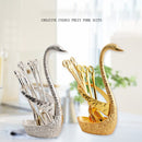 Swan Fruit Fork And Spoon Set Dessert Fork Fruit Fork Rack Tableware Wedding Gift, Colour: Silver Stripe With 6 Spoons