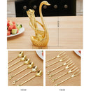 Swan Fruit Fork And Spoon Set Dessert Fork Fruit Fork Rack Tableware Wedding Gift, Colour: Silver Stripe With 6 Spoons