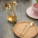 Swan Fruit Fork And Spoon Set Dessert Fork Fruit Fork Rack Tableware Wedding Gift, Colour: Silver Stripe With 6 Spoons