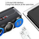 Car Cigarette Lighter Multi-Function Mobile Phone Charging USB Car Charge 12/24V Adapter Plug(Black Blue)