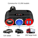 Car 1 In 2 Cigarette Lighter Car Multi-Function Mobile Phone Charger USB 12/24V Universal Fast Charge(Black Red)
