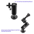 Type B Magic Arm Dual BallHead Cold Shoe 1/4 Inch Mount Adapter for GoPro HERO10 Black / HERO9 Black / HERO8 Black /7 /6 /5 /5 Session /4 Session /4 /3+ /3 /2 /1, DJI Osmo Action, Xiaoyi and Other Action Cameras
