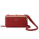BATSIOE Ladies Mobile Phone Bag Large Capacity Diagonal Cross Bag Horizontal Lychee Pattern Wallet(Red)