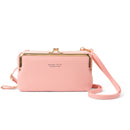 BATSIOE Ladies Mobile Phone Bag Large Capacity Diagonal Cross Bag Horizontal Lychee Pattern Wallet(Pink)