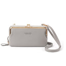 BATSIOE Ladies Mobile Phone Bag Large Capacity Diagonal Cross Bag Horizontal Lychee Pattern Wallet(Rice Gray)