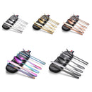 7 in 1 Cutlery Spoon Chopsticks And Straw Set Stainless Steel Portable Cutlery Set, Specification: Rose + Deep Bag