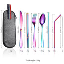 7 in 1 Cutlery Spoon Chopsticks And Straw Set Stainless Steel Portable Cutlery Set, Specification: Rose + Deep Bag