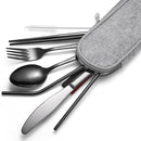 7 in 1 Cutlery Spoon Chopsticks And Straw Set Stainless Steel Portable Cutlery Set, Specification: Rose + Deep Bag