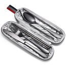 7 in 1 Cutlery Spoon Chopsticks And Straw Set Stainless Steel Portable Cutlery Set, Specification: Rose + Deep Bag