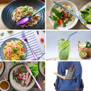 7 in 1 Cutlery Spoon Chopsticks And Straw Set Stainless Steel Portable Cutlery Set, Specification: Rose + Deep Bag
