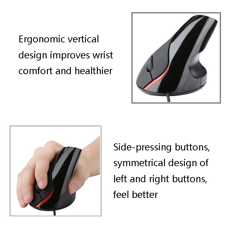 JSY-12 5 Keys USB Wired Vertical Mouse Ergonomic Wrist Brace Optical Mouse(Black)