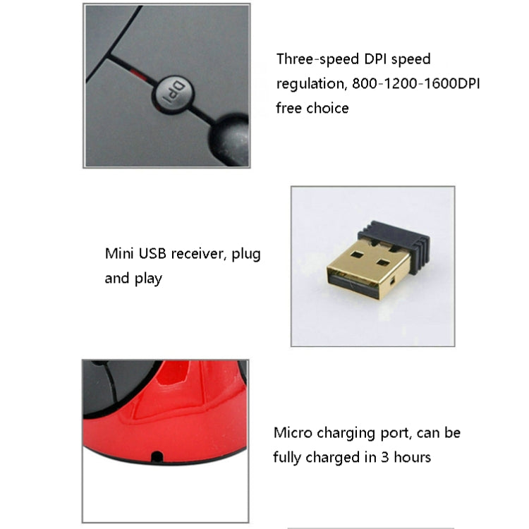 JSY-03 6 Keys Wireless Vertical Charging Mouse Ergonomic Vertical Optical Mouse(Black)