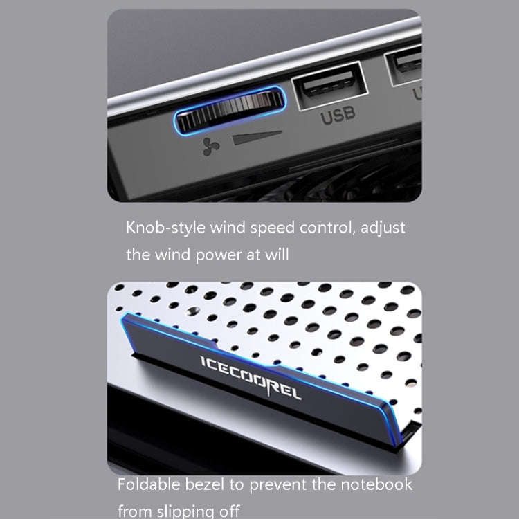 ICE COOREL Laptop Aluminum Alloy Radiator Fan Silent Notebook Cooling Bracket, Colour: Six-Fan Space Silver