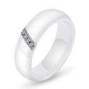 Simple Nano Ceramic Ring Trend Titanium Steel with Zircon Rings, Ring Size:7(White)