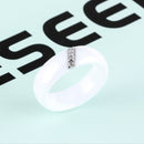 Simple Nano Ceramic Ring Trend Titanium Steel with Zircon Rings, Ring Size:7(White)