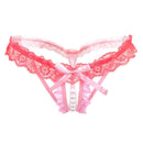 3 PCS Lady Pierced Sexy Panties Temptation Lace Translucent T Underwear(Pink)