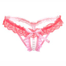 3 PCS Lady Pierced Sexy Panties Temptation Lace Translucent T Underwear(Pink)