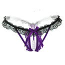 3 PCS Lady Pierced Sexy Panties Temptation Lace Translucent T Underwear(Purple)