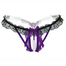 3 PCS Lady Pierced Sexy Panties Temptation Lace Translucent T Underwear(Purple)