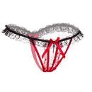 3 PCS Lady Pierced Sexy Panties Temptation Lace Translucent T Underwear(Purple)