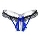 3 PCS Lady Pierced Sexy Panties Temptation Lace Translucent T Underwear(Blue)