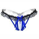 3 PCS Lady Pierced Sexy Panties Temptation Lace Translucent T Underwear(Blue)