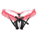 3 PCS Lady Pierced Sexy Panties Temptation Lace Translucent T Underwear(Black)