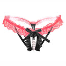 3 PCS Lady Pierced Sexy Panties Temptation Lace Translucent T Underwear(Black)
