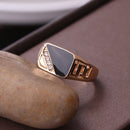 Male Fashion Classic Rhinestone Enamel Rings, Ring Size:7(Gold)