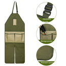 Garden Trimming Protective Apron Multi-Pocket Oxford Cloth Long Version Garden Leggings Apron(Military Green + Khaki)