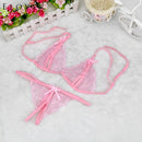 3 PCS Lady Lotion Open Sexy Lace Three-Point Erotic Lingerie Open Panties Temptation Set(Pink)