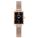 GAIETY G690 Retractable Magnet Buckle Ladies Mesh Belt Small Square Dial Bracelet Watch(Rose Gold Black Dial)