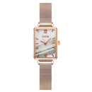 GAIETY G690 Retractable Magnet Buckle Ladies Mesh Belt Small Square Dial Bracelet Watch(Rose Gold White Dial)