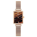 GAIETY G690 Retractable Magnet Buckle Ladies Mesh Belt Small Square Dial Bracelet Watch(Rose Gold Brown Dial)