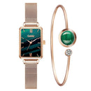 GAIETY G690 Retractable Magnet Buckle Ladies Mesh Belt Small Square Dial Bracelet Watch(Rose Gold Green Dial + H138)