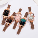 GAIETY G690 Retractable Magnet Buckle Ladies Mesh Belt Small Square Dial Bracelet Watch(Rose Gold Brown Dial + H138)