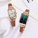 GAIETY G690 Retractable Magnet Buckle Ladies Mesh Belt Small Square Dial Bracelet Watch(Rose Gold Green Dial)