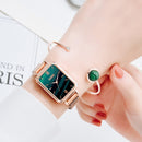GAIETY G690 Retractable Magnet Buckle Ladies Mesh Belt Small Square Dial Bracelet Watch(Rose Gold Black Dial)