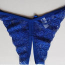 3 PCS Sexy Opening Crotch Panties Flower Lace Briefs Thongs(Blue)