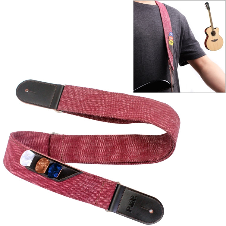 Leather Guitar Strap Retro Cowboy Electric Guitar Pick Strap(Red)