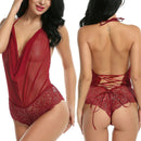 3 PCS Lace Siamese Sexy Lingerie Erotic Underwear, Size:M(Wine Red)