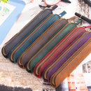Retro Simple Leather Stylus Leather Zipper Pen Protection Case Crazy Horse Skin Mini Pen Case(Ink Green)
