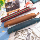 Retro Simple Leather Stylus Leather Zipper Pen Protection Case Crazy Horse Skin Mini Pen Case(Blue)