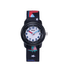 JNEW A369-86397 Children Cartoon Dinosaur Waterproof Time Cognitive Ribbon Quartz Watch(Black)