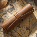 Retro First Layer Cowhide Pen Curtain Simple Literary Pencil Case Multifunctional Volume Pencil Case(Crazy Horse Skin Brown)