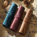 Retro First Layer Cowhide Pen Curtain Simple Literary Pencil Case Multifunctional Volume Pencil Case(Crazy Horse Skin Brown)