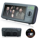 N57 Retro TV Shape Bluetooth Speaker Wireless Charger Mobile Phone Holder with Clock & Alarm Function Supports U-disk & TF Card(Black)