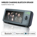 N57 Retro TV Shape Bluetooth Speaker Wireless Charger Mobile Phone Holder with Clock & Alarm Function Supports U-disk & TF Card(Black)